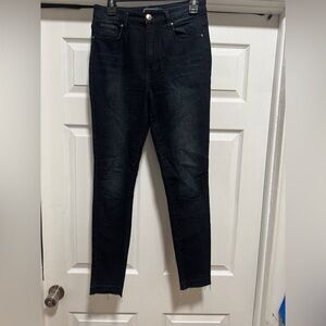 Harper skinny leg womens jeans exposed hem 28 dark blue mid rise